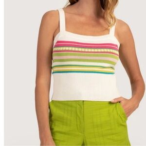 Striped Knit Tank Top in White and Green